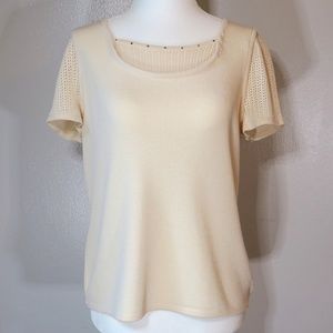 [St. John] Cream Knit Short Sleeve Top Size S